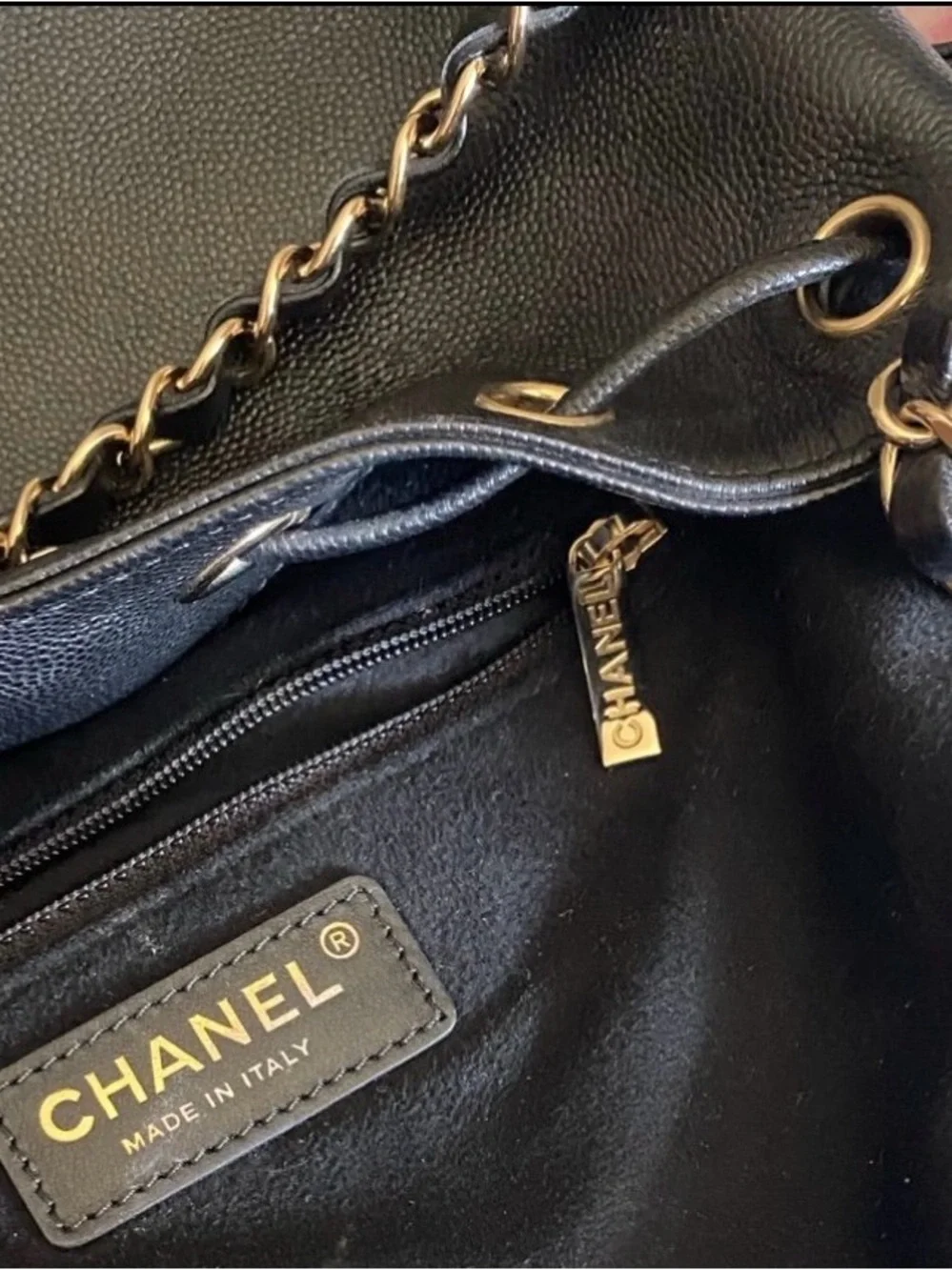 Chanel Bucket Black/gold Caviar Crossbody Studded small Mini CC Flap WOC Worn 1x